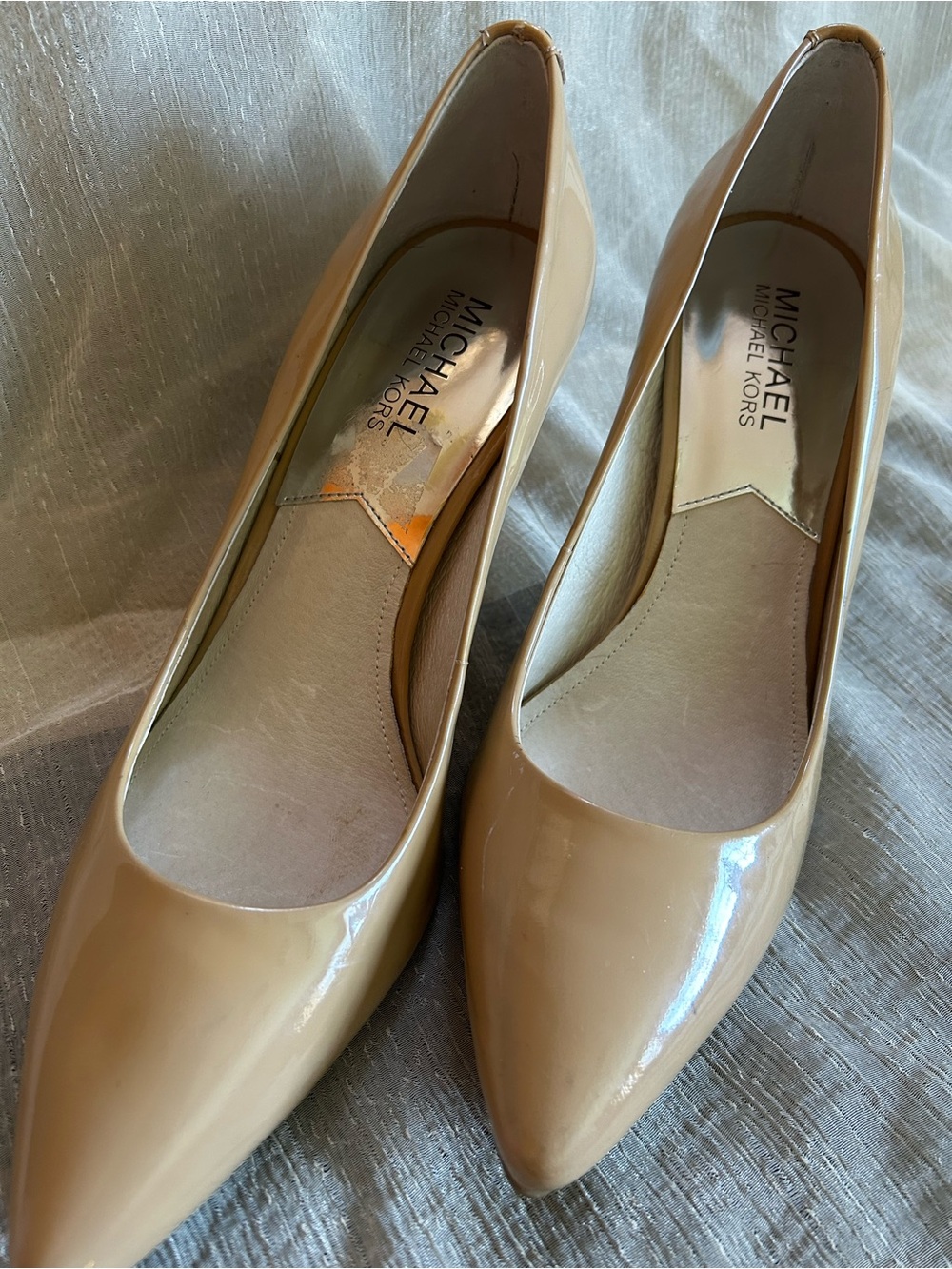 Michael Kors Beige Patent Pointed-Toe Pumps